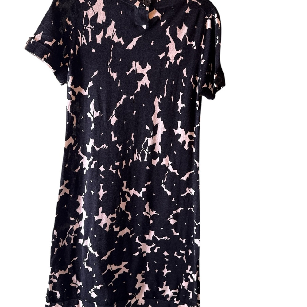 Banana Republic Sweater Dress Black Cream Midi Sz Small Short Sleeve Pullover - Picture 2 of 3